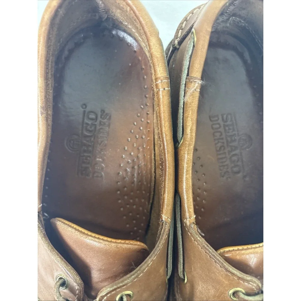 Sebago Docksides Waxed Leather Boat Shoes Schooner Mens 11N Brown Preppy